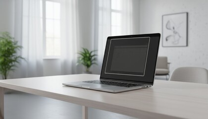 Fototapeta premium Laptop with privacy screen filter on wooden office desk
