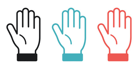 Fototapeta premium Hand gesture icon, different color variants, numbers of fingers symbols, counting sign graphics, communication expression vector illustration