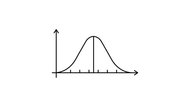 Minimalist Bell Curve Graph Vector Icon with Editable Stroke, Representing Normal Distribution, Statistics, Data Analysis, and Actuarial Science, Clean Black Line Illustration on White Background.