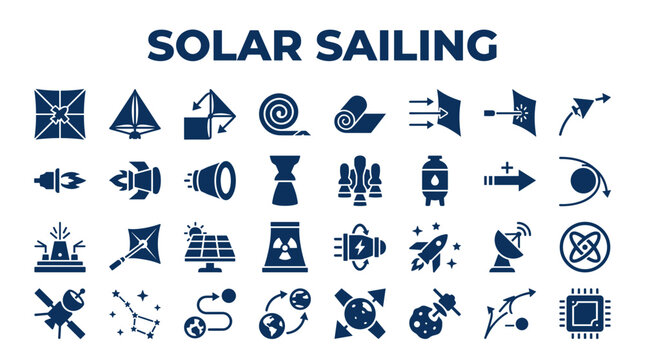 Solar Sailing Space Exploration Technology Icons Set
