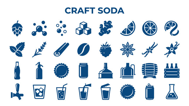 Craft Soda Ingredients and Elements Collection Icons for Beverage Design and Branding