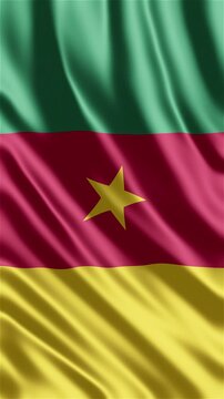Cameroon flag waving in the wind. Cameroonian identity unity national pride. News visuals political topics international relations documentaries educational travel web banners Central Africa.
