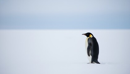 Fototapeta premium Emperor Penguin Standing Alone on Vast Antarctic Ice Field