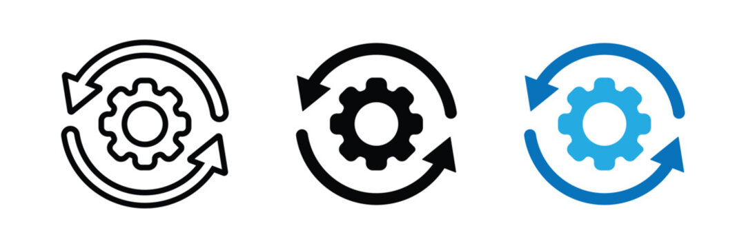 Sync process, settings gear icon representing update, refresh, automation, workflow and process management . Transparent PNG and vector