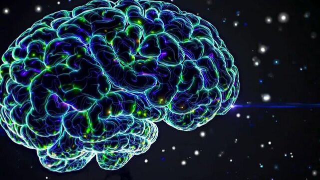 Glowing Neon Brain Animation With Futuristic Neural Network