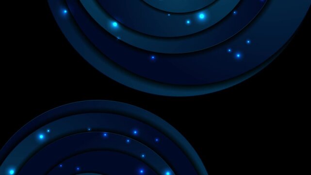 Dark blue abstract geometric circular background with neon glowing light. Futuristic retro motion design. Seamless loop. Video animation Ultra HD 4K 3840x2160