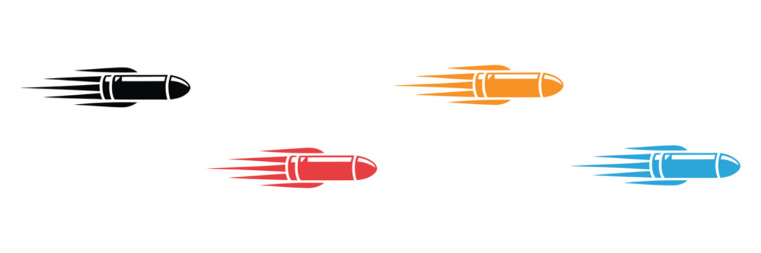 Flying bullet icon, vibrant speed direction symbols, colorful motion graphics, dynamic energy concept, abstract logo vector illustration