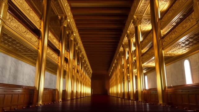 パフォーマンス向けゴールド照明のクラシックコンサートホール建築