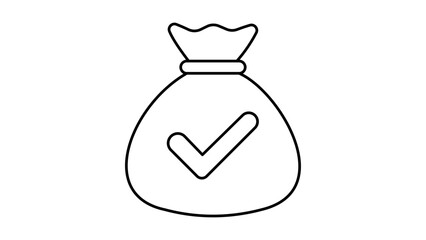 Guaranteed Payment and Financial Security Concept: A Minimalist Black Line Vector Icon of a Money Bag with a Checkmark on a White Background, Featuring an Editable Stroke for Customization. © Fahad