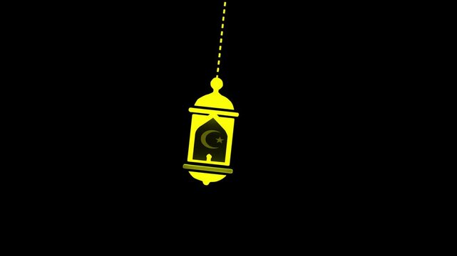Yellow Islamic Lantern with Crescent Moon and Star on Black Background Ramadan lantern Eid lantern