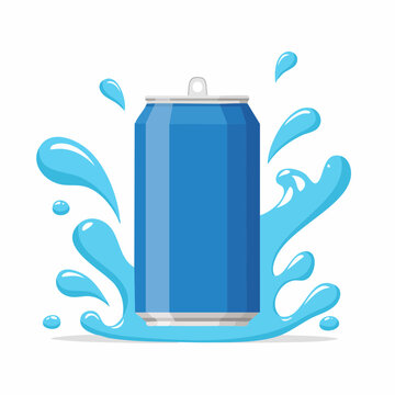 Blue Soda Can with Water Splash