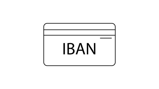 IBAN Card Minimalist Black Line Vector Icon on White Background. Representing a plastic bank card with IBAN text. Editable Stroke Vector Illustration for Finance, Banking, and Payment Systems.