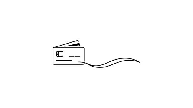 Minimalist black line vector icon of a credit card with a flowing wavy line representing a line of credit or financial flexibility. Editable stroke illustration for banking and commerce.