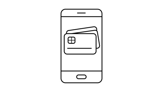 Mobile Wallet Smartphone with Credit Cards Editable Stroke Vector Icon. Minimalist black line art illustration for digital payment, online banking, and e-commerce apps on white background.