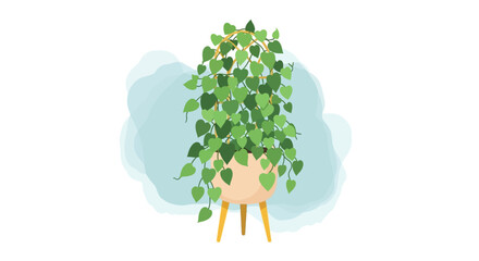 A charming illustration depicts a heartleaf philodendron in a peach colored pot on slender wooden legs © grvect02