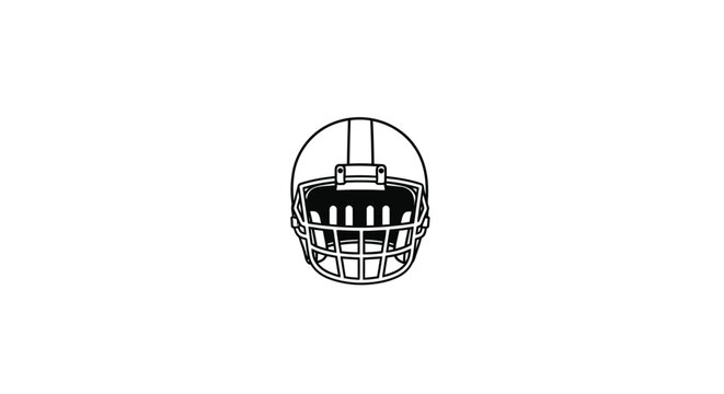 A stark black and white line drawing depicts a classic american football helmet facing forward
