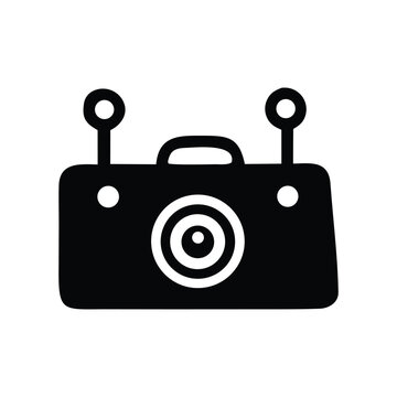 Vintage-style instant camera with twin flash attachments on top Vector