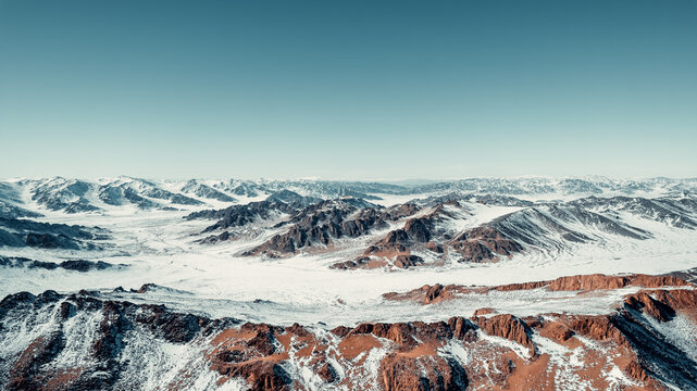 Vast Snow-Covered Landscapes of Altai Mountains in Southern Mongolia