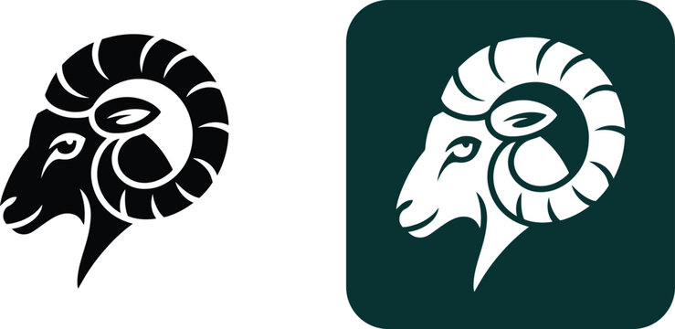 Black and white ram head aries zodiac symbol