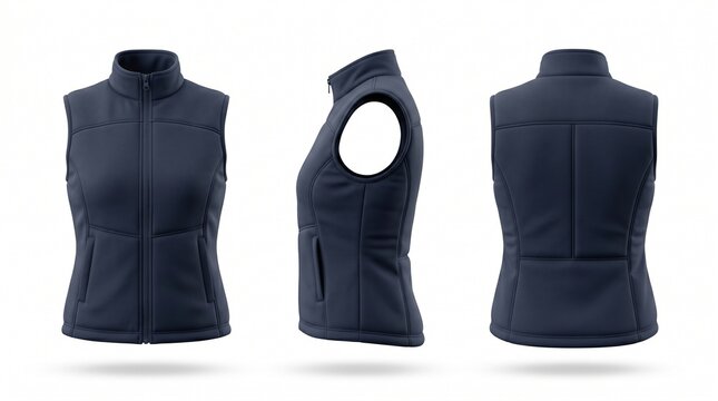Three navy blue vest mockups for design.