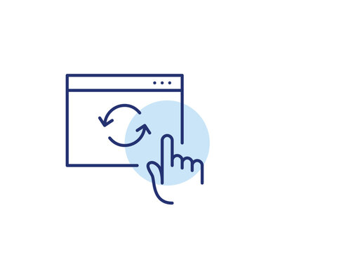 Renew arrows on web page and finger click. Connection restored, content cycle. Pixel perfect, editable stroke vector icon