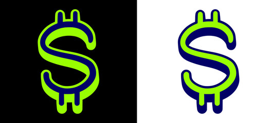 Electric green dollar sign with a deep blue outline, rendered in a sharp hand style graffiti tag. This vibrant urban icon stands out with its modern street art color palette. © dirtyfellas