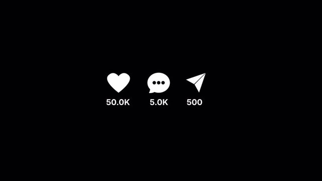 Viral content animation like comment and share social media animation reel count on alpha channel