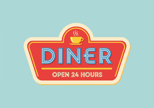 A stylized diner sign with a cup of coffee