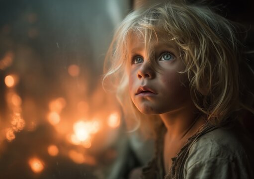 Child traumatized by war and distant explosions, lifelong psychological impact, civilian perspective on conflict, fear, destruction and human cost, emotional documentary style, cinematic realism