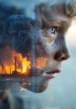 Child traumatized by war and distant explosions, lifelong psychological impact, civilian perspective on conflict, fear, destruction and human cost, emotional documentary style, cinematic realism