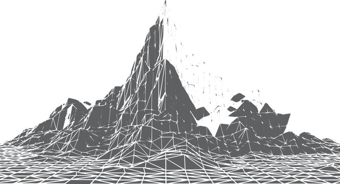 Geometric mountain peak with wireframe mesh