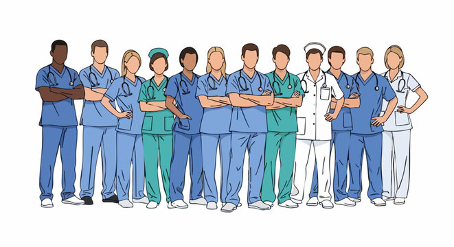 Healthcare Professionals Unite: A dedicated team of diverse medical professionals stands united, embodying the spirit of care, expertise, and commitment in their field.