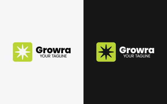 Modern Green Starburst Square Logo for Growth Brand Growra