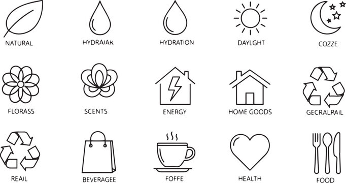 Set of 15 outline for various concepts symbol
