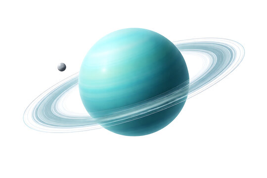 Ringed planet with moon realistic space illustration isolated on transparent background