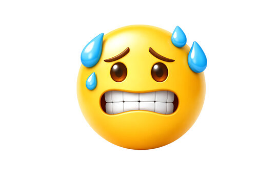 Sweating nervous emoji face with anxious expression isolated on transparent background