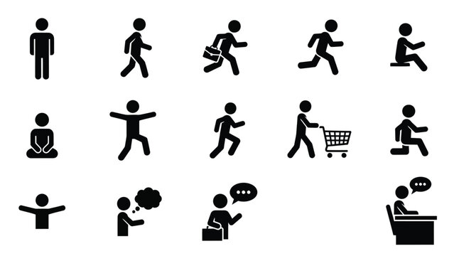 Set of stick figure silhouettes for business and everyday human activities.