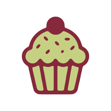 Stylized illustration of a cupcake with cherry isolated on white background