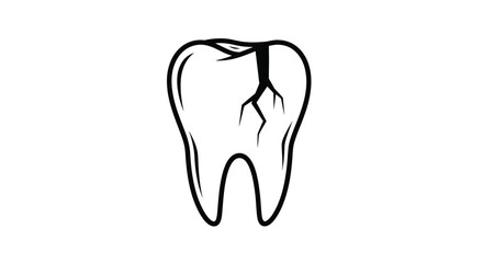 Obraz premium A simple black and white illustration depicts a cracked human molar tooth with visible fissures