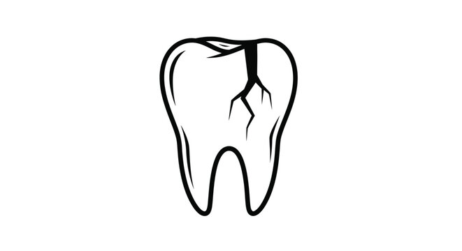 A simple black and white illustration depicts a cracked human molar tooth with visible fissures