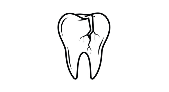 A simple black and white line drawing depicts a cracked molar tooth illustrating dental damage