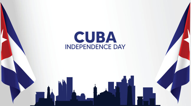Cuba independence day poster with flags skyline patriotic celebration vector background