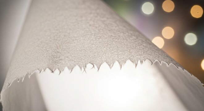Close up of a delicate feathered edge of textured fabric material with subtle bokeh background