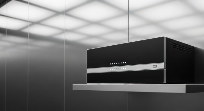 Compact server unit with a clean minimalist facade, showcasing advanced technology and data processing capabilities in a modern setting.