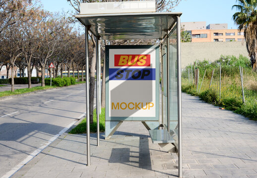 Mockup of a Bus Shelter Stop in Barcelona