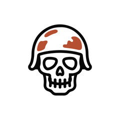 Obraz premium Human skull wearing a military camouflage helmet icon
