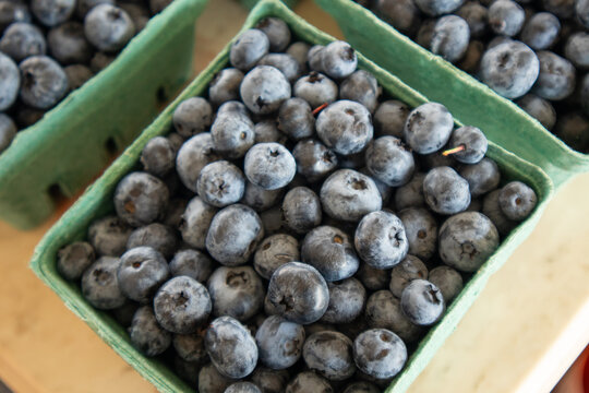 blueberries in container on table