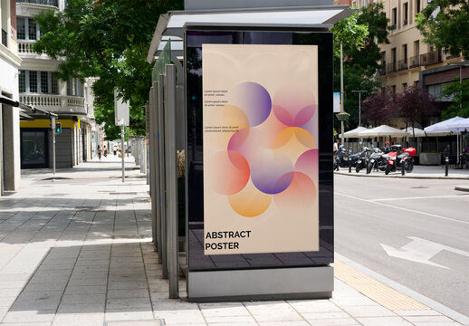 Bus Stop Shelter Mockup in Madrid