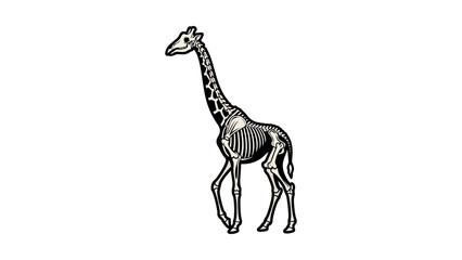 An illustration of a giraffe skeleton standing alone in a neutral environment. © Sarang