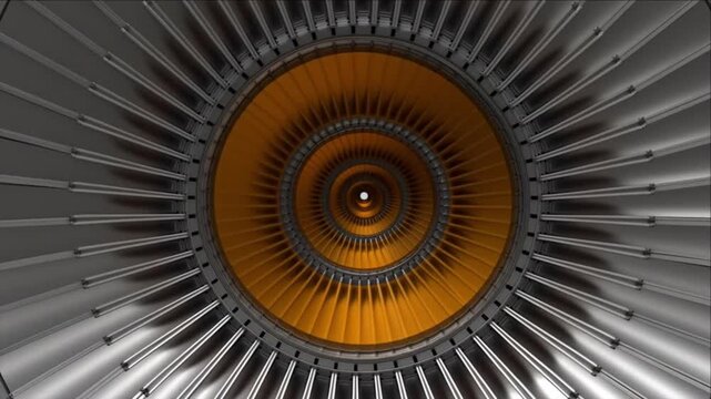 航空宇宙向けアンバーリング搭載シルバータービンエンジン内部